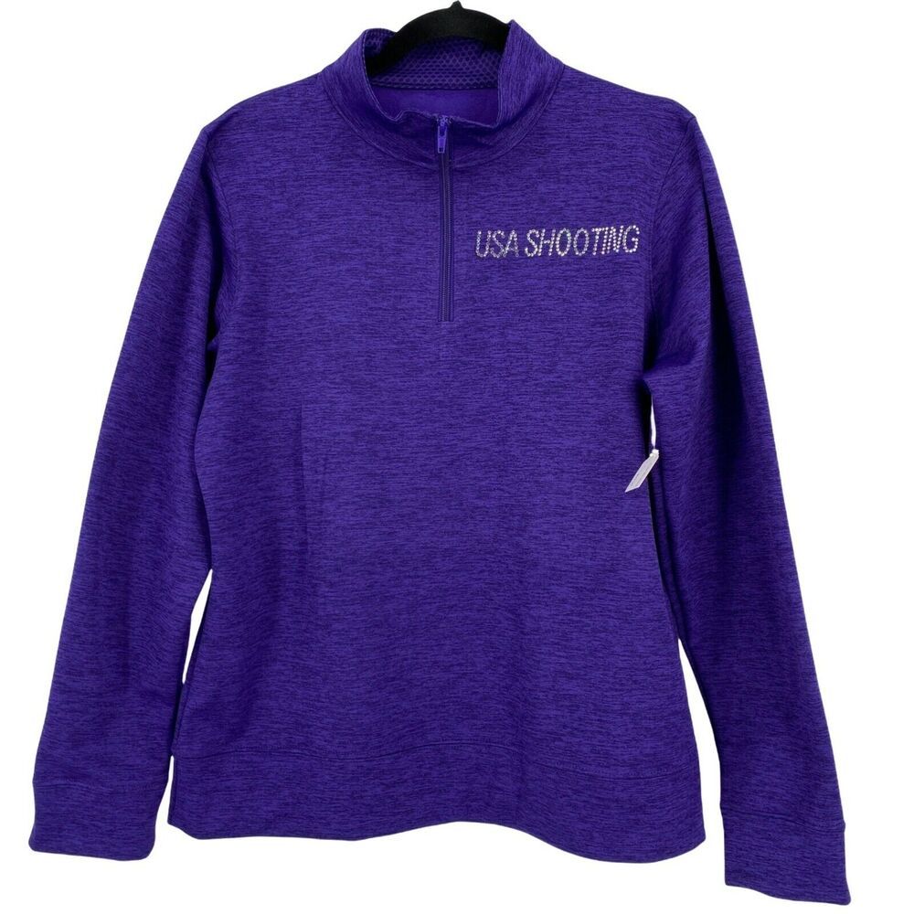 USA Shooting Rhinestone Bling Purple 1/4 Zip Sweatshirt Womens Size Large